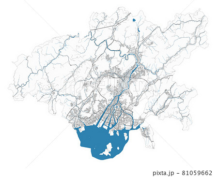 Hiroshima map. Detailed map of Hiroshima city administrative area. Cityscape urban panorama. 81059662