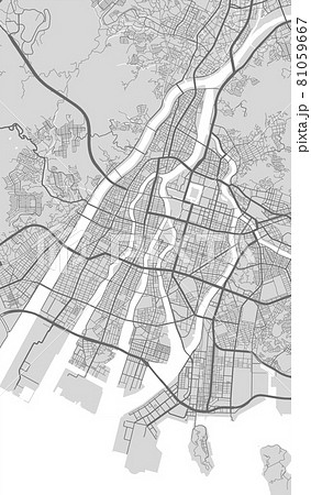Urban city map of Hiroshima. Vector poster. Black grayscale street map. 81059667