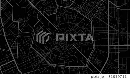 Black dark Milan City area vector background map, streets and water cartography illustration. Black dark Milan City area vector background map, streets and water cartography illustration. 81059711