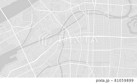 White and light grey Osaka City area vector background map, streets and water cartography illustration. 81059899
