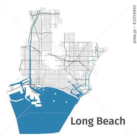 Long Beach map. Detailed map of Long Beach city administrative area. Cityscape panorama. 81059902