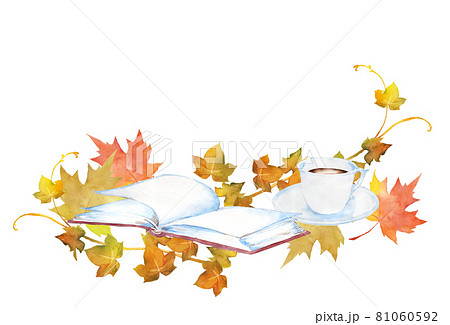 コーヒーと本と紅葉 81060592