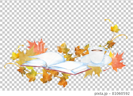 コーヒーと本と紅葉 81060592