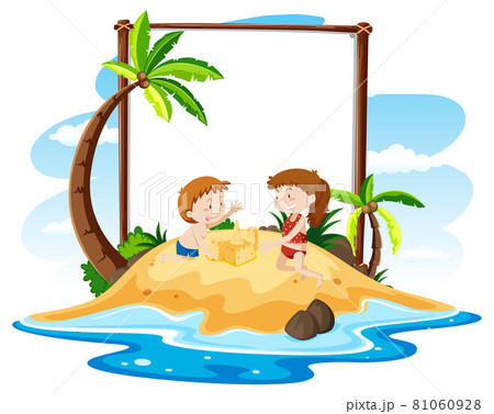 Summer beach theme with blank banner isolated on white background Summer beach theme with blank banner isolated on white background 81060928