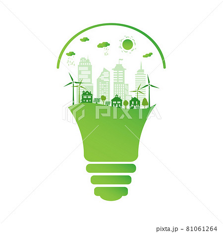 Silhouette green city, renewable energy sources. Silhouette green city, renewable energy sources. 81061264