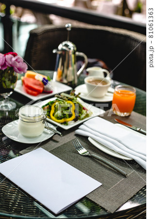 Full American Breakfast Huge healthy breakfast spread on a table with coffee Breakfast served with coffee English breakfast fried egg 81061363
