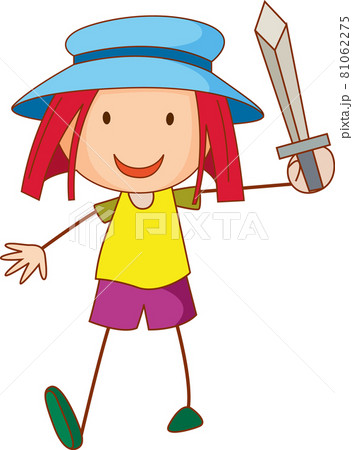 A girl wearing hat cartoon character in hand drawn doodle style 81062275