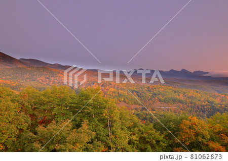 長野県北佐久郡立科町 スズラン峠から紅葉の蓼科の夕景 長野県北佐久郡立科町 スズラン峠から紅葉の蓼科の夕景 81062873
