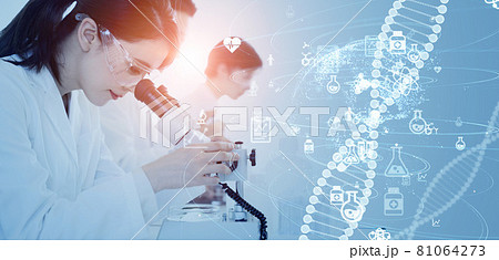 遺伝子工学イメージ　遺伝子検査　再生医療　DNA 81064273