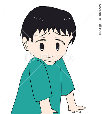 がっかりした表情の黒髪の子供のイラスト素材