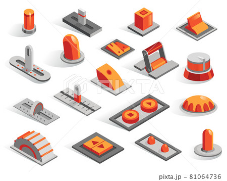 Isometric or 3d various buttons vector set. Isolated icons collection in different from. Levers sliders regulators toggle regulators and switches in gray and orange color Isometric or 3d various buttons vector set. Isolated icons collection in different from. Levers sliders regulators toggle regulators and switches in gray and orange color 81064736