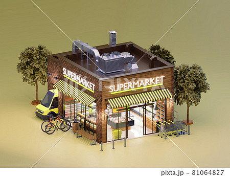 Supermarket or grocery building with interior 81064827