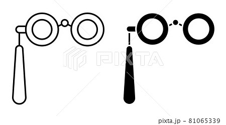 Linear icon. Spectacles, binoculars with handle for viewing performance from far rows. Spectator theatrical binoculars. Simple black and white vector isolated on white background Linear icon. Spectacles, binoculars with handle for viewing performance from far rows. Spectator theatrical binoculars. Simple black and white vector isolated on white background 81065339