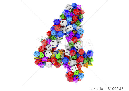 Number 4, from colored roleplaying dice. 3D rendering 81065824