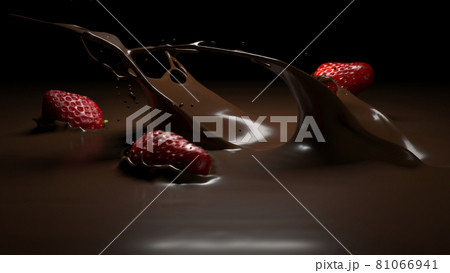 Strawberries fall into melted chocolate 81066941