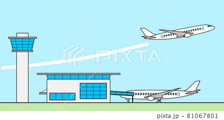 空港と飛行機のイラストのイラスト素材