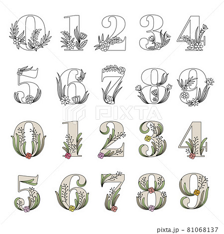 Decorative numbers. Floral alphabet botanical flowers stylized symbols for lettering recent vector numbers collection Decorative numbers. Floral alphabet botanical flowers stylized symbols for lettering recent vector numbers collection 81068137