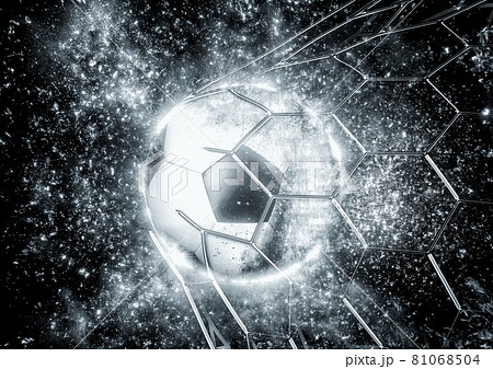 ゴールネットに突き刺さるサッカーボールのイラストのイラスト素材