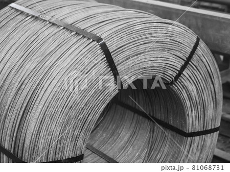 Reinforcement of concrete structures on plant. Armature storage materials in industrial workshop. Fitting manufacturing Reinforcement of concrete structures on plant. Armature storage materials in industrial workshop. Fitting manufacturing 81068731