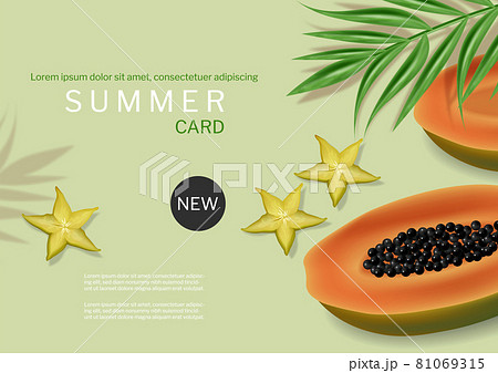 Papaya summer green banner vector realistic. Tropic fruits template backgrounds Papaya summer green banner vector realistic. Tropic fruits template backgrounds 81069315