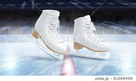 Blank ice rink surface with skates background mockup, side view 81069409