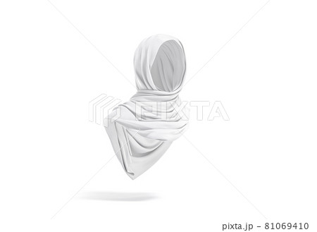 Blank white woman muslim hijab mockup, half-turned view Blank white woman muslim hijab mockup, half-turned view 81069410