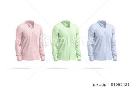 Blank colore classic shirt mockup set, side view 81069421