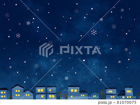 住宅街と夜の雪 81070075