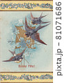 100年前のフランスの花と鳥が描かれたアンティークポストカード 81071686