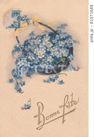 100年前のフランスの花が描かれたアンティークポストカードの写真素材