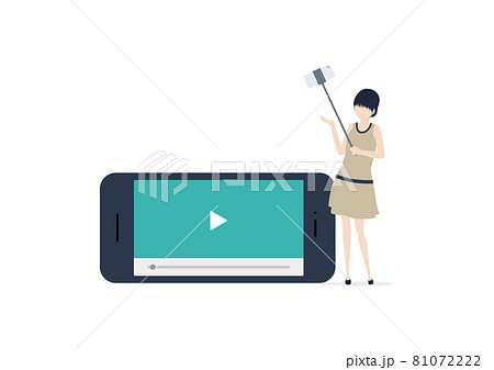 YouTubeでライブ配信を行う若い女性のイラスト素材 81072222