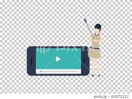 YouTubeでライブ配信を行う若い女性のイラスト素材 81072222
