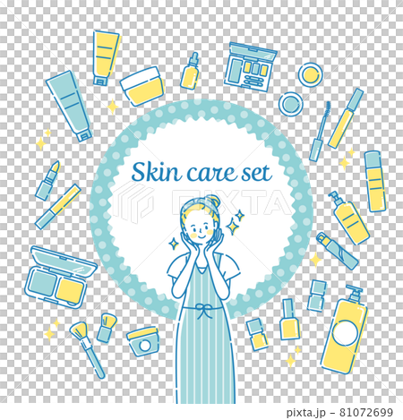 笑顔の女性とスキンケアセット 81072699