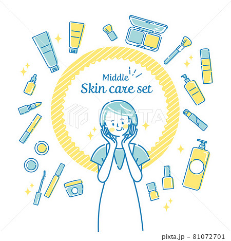 笑顔のミドル女性とスキンケアセット 81072701