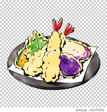 手書きラフスケッチ 天ぷらの盛り合わせのイラスト素材