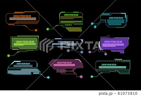 Elements Hud. Futuristic callout bar, modern digital info boxes layout. Abstract visualization user interactive dashboards, shining vr menu geometric panel with copy space, vector isolated set 81073810