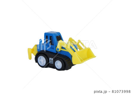 Selected focused on toy bulldozer isolated on white background. Made from eco-friendly plastic. Suitable for small children. Selected focused on toy bulldozer isolated on white background. Made from eco-friendly plastic. Suitable for small children. 81073998