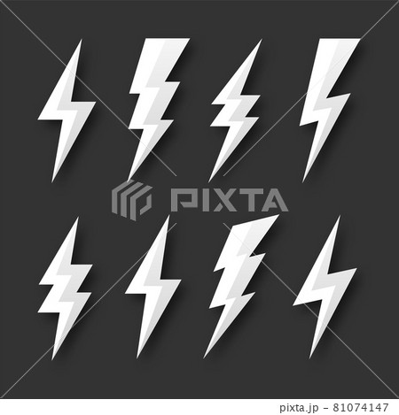 Lightning bolt icons collection. Flash symbol, thunderbolt. Simple lightning strike sign. Vector Lightning bolt icons collection. Flash symbol, thunderbolt. Simple lightning strike sign. Vector 81074147