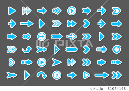 Colorful arrow stickers set. Blue cursor icons, pointers collection. Simple arrows in different Colorful arrow stickers set. Blue cursor icons, pointers collection. Simple arrows in different 81074148