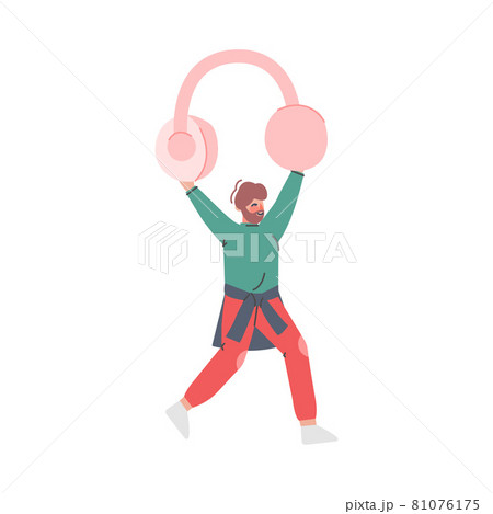 Podcast or Spoken Episodic Serie Listening with Man Character Carrying Headphones Vector Illustration Podcast or Spoken Episodic Serie Listening with Man Character Carrying Headphones Vector Illustration 81076175