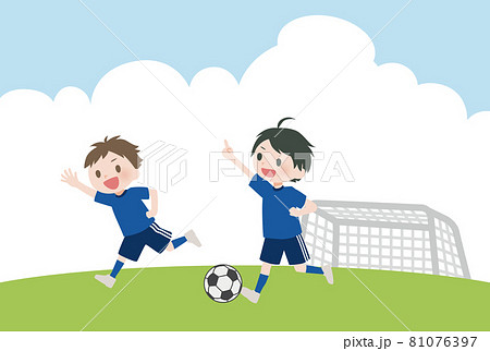 背景つき サッカーをする少年たちのイラスト素材