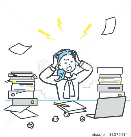 仕事に追われるビジネスウーマンのイラスト素材 81076454