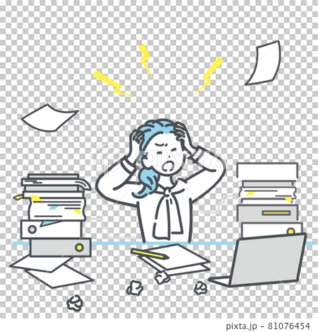 仕事に追われるビジネスウーマンのイラスト素材 81076454