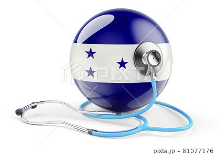 Honduranian flag with stethoscope. Health care in Honduras concept, 3D rendering Honduranian flag with stethoscope. Health care in Honduras concept, 3D rendering 81077176