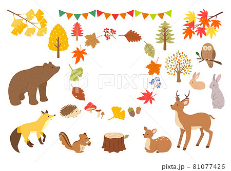 秋の森と動物たちのイラストセットのイラスト素材 [81077426] - PIXTA