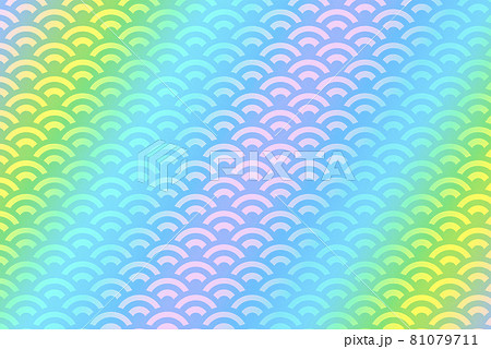 虹色のグラデーションがかかった青海波の背景イラスト のイラスト素材