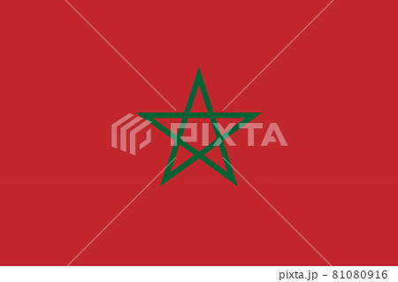 National Flag of Morocco original size and colors vector illustration, Kingdom of Morocco Flag, green emerald pentagram Alaouite dynasty, Moroccan flag