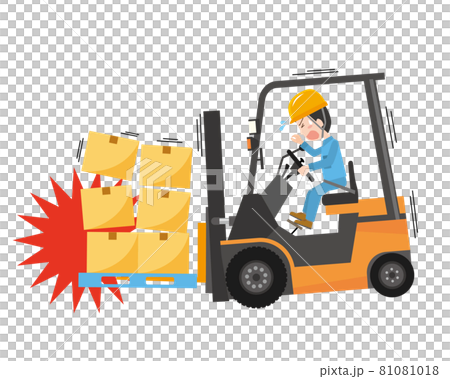 フォークリフトを運転して事故を起こす男性のイラスト素材