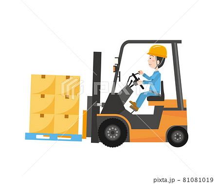 フォークリフトを運転して作業する男性 81081019