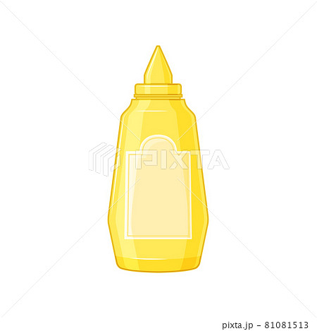 Bottle of mustard on a white isolated background. Mock-up sauce packaging in the cartoon style. Vector illustration. 81081513